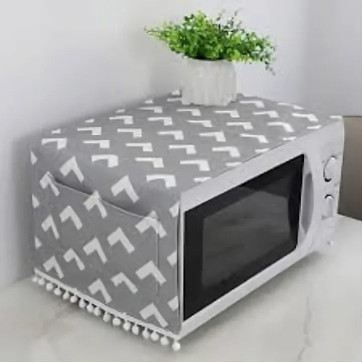Protect Your Microwave: Dustproof Fabric Microwave Oven Cover with Bonus Storage Pockets