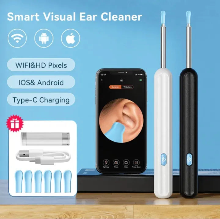Smart Visual Ear Wax Cleaning Kit with Camera HD – Wireless Ear Cleaner Endoscope – Rechargeable Earwax Removal Tool with Soft