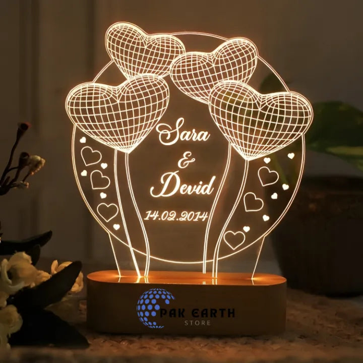 Pak Earth Store Customize 3d Birthday Names illusion table lamp, Heart Light Lamp, Night Lamp, Decoration Piece, Gift