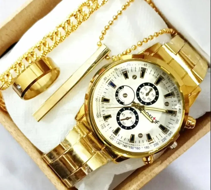 New Fashion Men's Fashion Luxury Watch Deal -Top Fashion Mens Steel Band Watch +Chain Braclete -High Quality