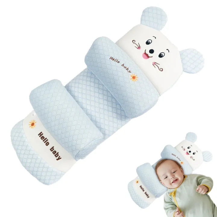 CozyBabyNest.Newborn Baby Head Shaping Pillow – Cute Bear Design Anti-Roll, Breathable & Soft Support Cushion for Infant Safety