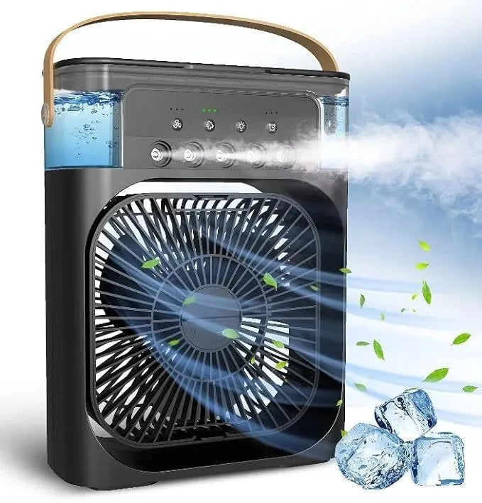 Portable 5-in-1 USB Fan Air Conditioner - Compact Air Cooler with LED Night Lights & Humidifier, Adjustable Speeds, 600ml Tank,