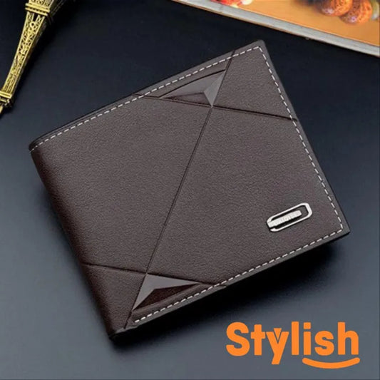 Premium Grain-Textured PU Leather Ultra-Slim Bifold with Quick-Access Card Slots Wallet for Men - Compact Gentleman Purse