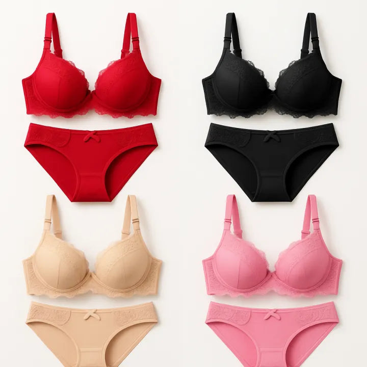 Women's Multicolor Comfort Fit Padded Bra & High-Waist Panty Set – Seamless Lingerie – Available in Black, Red, Skin For Women