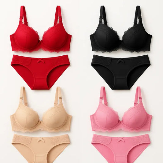 Women's Multicolor Comfort Fit Padded Bra & High-Waist Panty Set – Seamless Lingerie – Available in Black, Red, Skin For Women