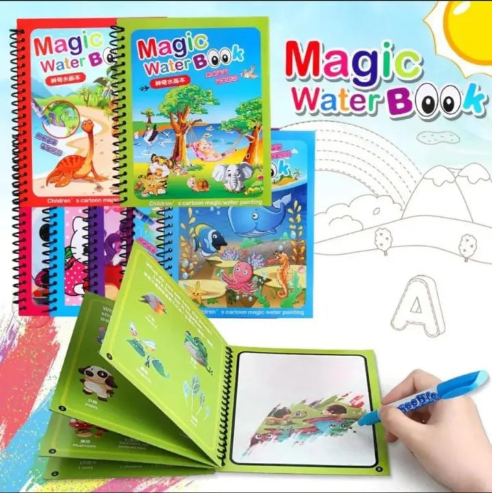 Magic Water Book / Water Drawing Book – Reusable Doodle Book for Kids (2–5 Years) | Mess-Free Coloring | Pen & Tablet Bundles
