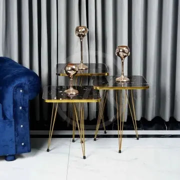 Pcs / Set of 3 New Square table HIGH Gloss Nesting End Tables - Round Wood Stacking Coffee Side Accent Tables with Metal Legs