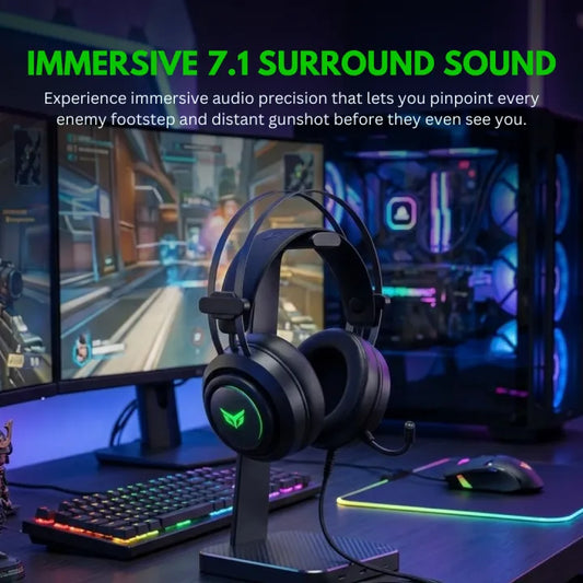 PRO II RGB Gaming Headphones with Noise Cancelling Mic, 7.1 Surround Sound, Super Bass, Vibration, Soft Memory Foam Ear