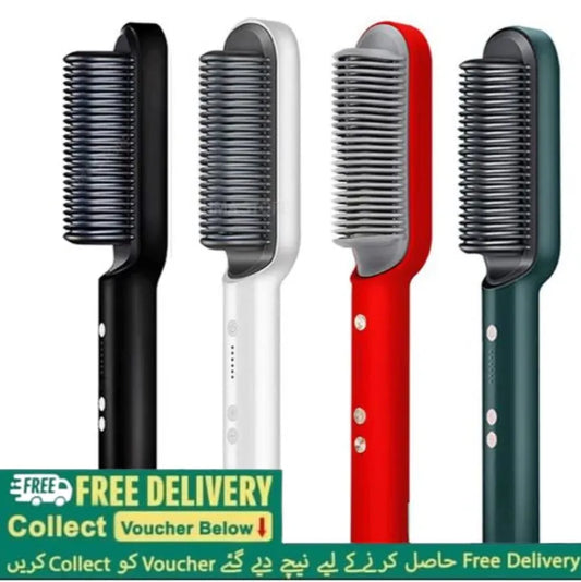Hair Straightener Brush Curling Comb 2 In 1 Hair Hot Comb Anti-Scald Hair Straightener Brush For Girls Electric Heated Hair Styler