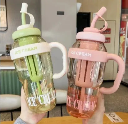 with Straw for Girls Leakproof Plastic Sports & Gym Mug Cute Portable Tumbler for Summer, Travel, Fitness, Kids & Milk Tea
