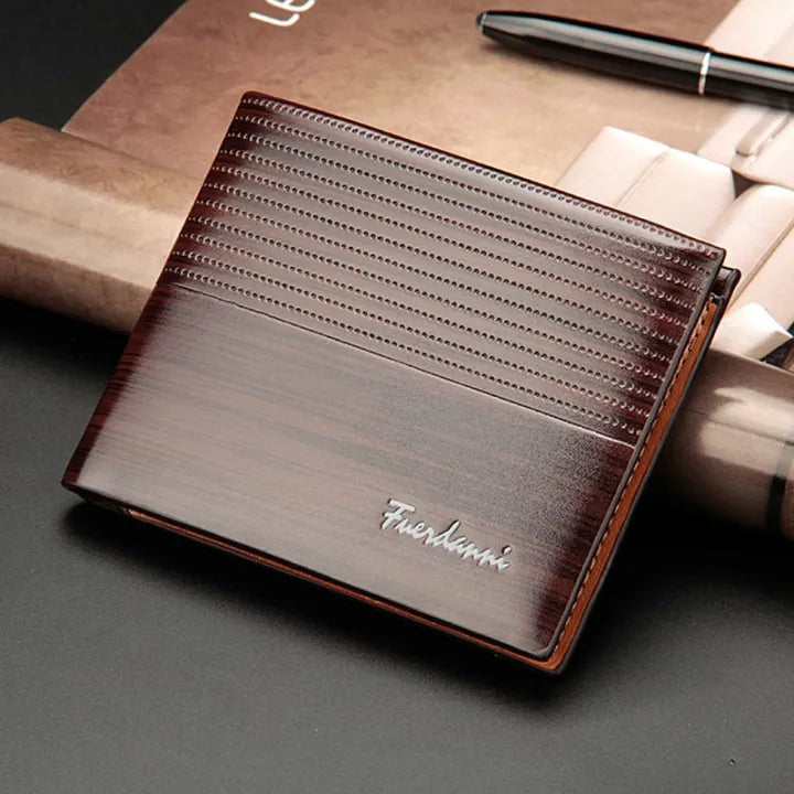 Premium Grain-Textured PU Leather Ultra-Slim Bifold with Quick-Access Card Slots Wallet for Men - Compact Gentleman Purse