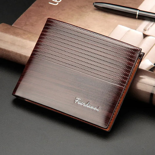 Premium Grain-Textured PU Leather Ultra-Slim Bifold with Quick-Access Card Slots Wallet for Men - Compact Gentleman Purse
