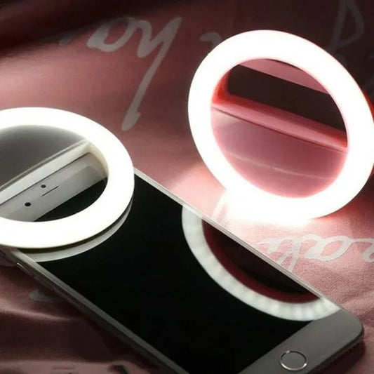 Mobile Selfie Ring Light – Portable Mini Selfie LED Lamp Ring Light for Mobile Phones – Rechargeable Ring Light with Charging Cabl